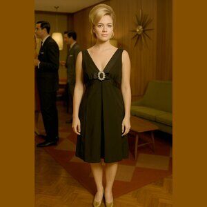 NWT Vintage 1960s Gino Charles for Neusteters Black Cocktail Dress, Size 12/14